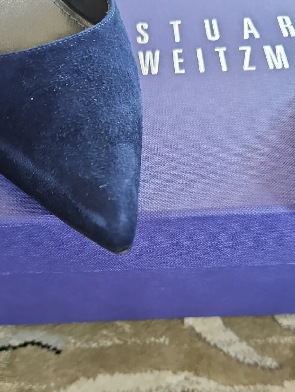 Stuart Weitzman Navy Suede Pointed-Toe Stiletto Pumps - Picture 3 of 8